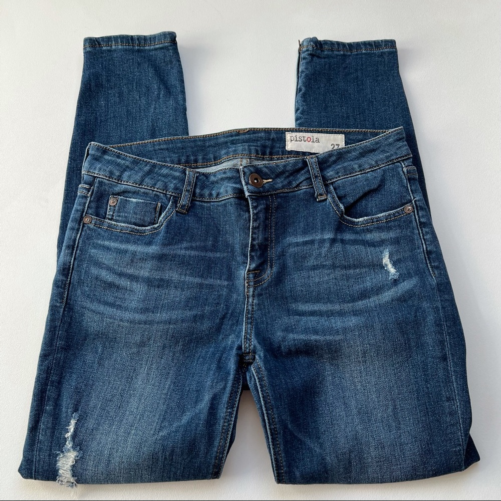 Pistola Ankle Zip Skinny Jeans Distressed Medium Wash Size 27